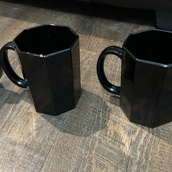 Arcoroc France Octime Black Octagonal Glass Dinnerware - Mugs 4 Set - Picture 2 of 7